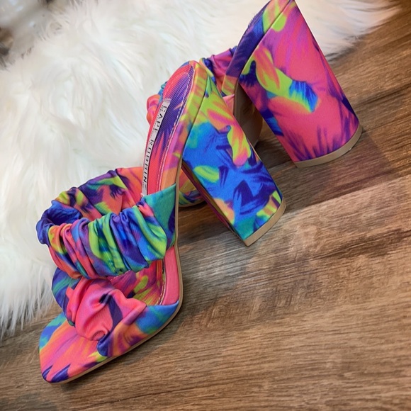 Open toe tie dye chunky heel sandals - Picture 3 of 6